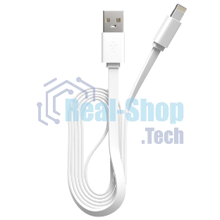 Кабель Maxvi MC-03F white USB-A - Lightning, 2A Плоский кабель, ток макс. нагрузки 2А, макс. напряжение 5V; стандарт USB 2.0; длина 1м, материал PVC, белый