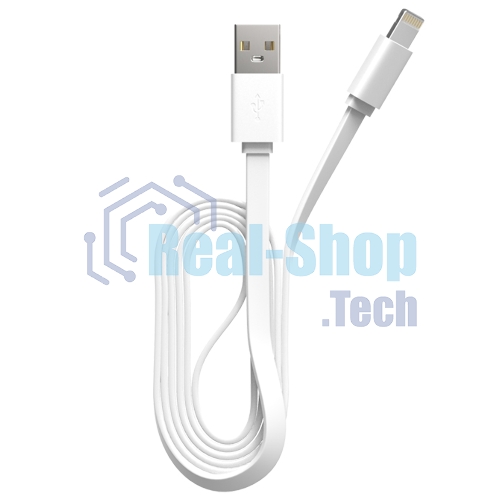 Кабель Maxvi MC-03F white USB-A - Lightning, 2A Плоский кабель, ток макс. нагрузки 2А, макс. напряжение 5V; стандарт USB 2.0; длина 1м, материал PVC, белый