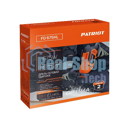 Дрель электрическая ударная PATRIOT FD 675HL, 675Вт, 2800об/мин, 44800уд/мин, макс. диаметр сверления 13мм, быстрозажимной патрон