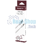 Кабель Maxvi MC-03F white USB-A - Lightning, 2A Плоский кабель, ток макс. нагрузки 2А, макс. напряжение 5V; стандарт USB 2.0; длина 1м, материал PVC, белый