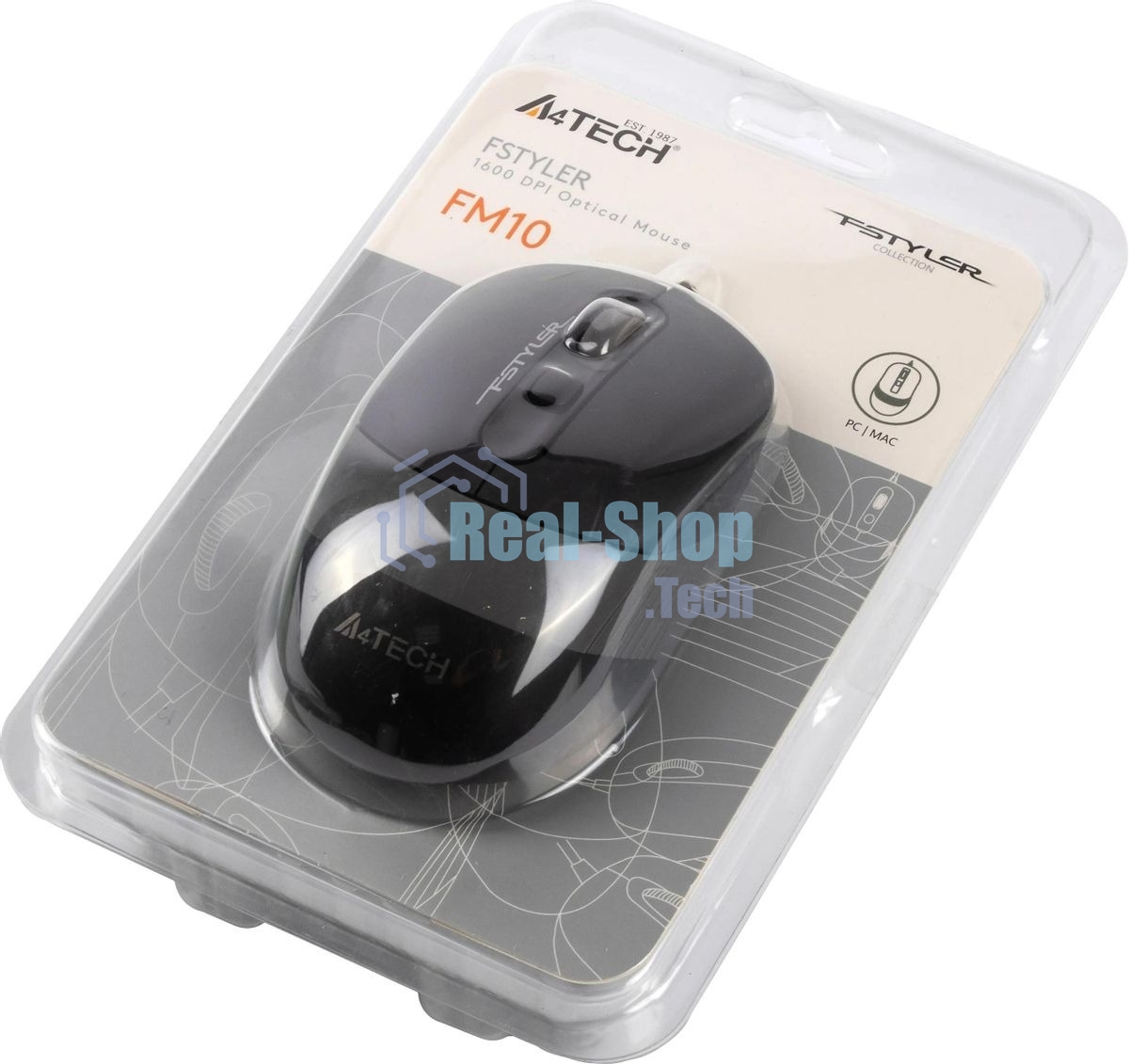 Мышь проводная A4Tech Fstyler FM10 черный/серый, 1600 dpi, USB, кнопки - 4