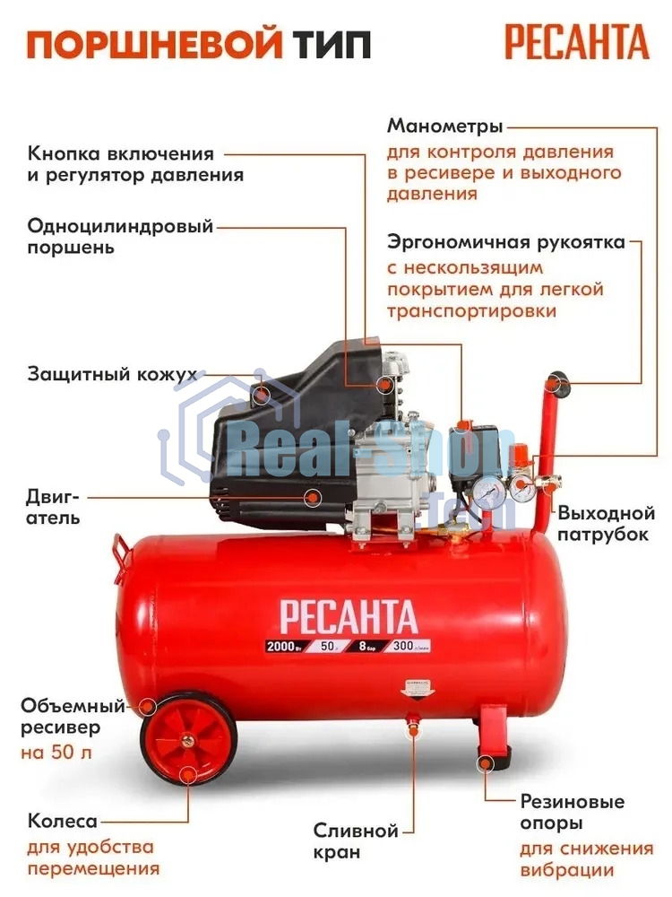 Компрессор Ресанта КП-8/50Л 900/74/7/10