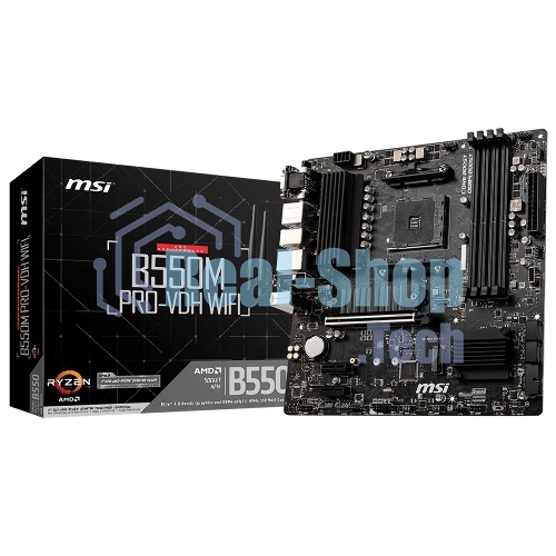 Материнская плата MSI B550M PRO-VDH WIFI, AM4, AMD B550, 4xDDR4, 4xSATA, 2xM.2, 1xPCIe 4.0 x16, 2xPCIe x1, 1xDisplayPort, 1xHDMI, 1xVGA, 1x 1Gb LAN, 2xUSB 2.0, 4xUSB 3.2 Gen 1, 3x3.5 мм, 7.1, mATX