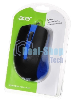 Мышь проводная Acer OMW011 черный/синий, 1200 dpi, USB, кнопки - 3