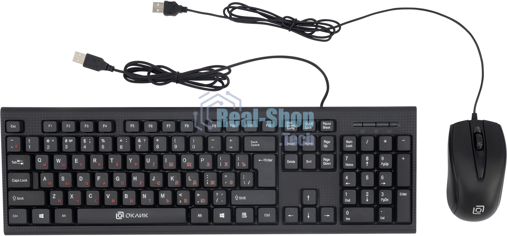 Комплект клавиатура+мышь Oklick 630M проводной, USB, 1600 DPI, чёрный