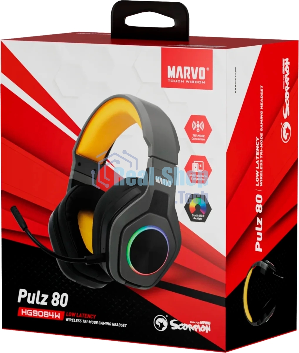 Гарнитура MARVO HG9084 Pulz 80 чёрный, проводная, USB, подсветка