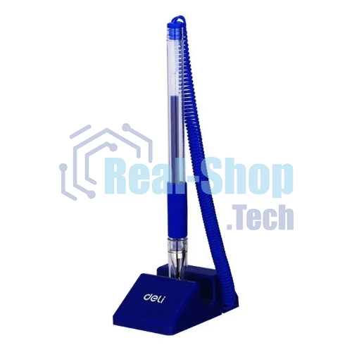 Ручка гелевая Deli Daily E6791blue прозрачный, d=0.5мм, синие чернила, на подставке, линия 0.35мм, резиновая манжета