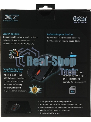 Мышь проводная + коврик A4Tech X-7120 черный, 2000 dpi, USB, кнопки - 7