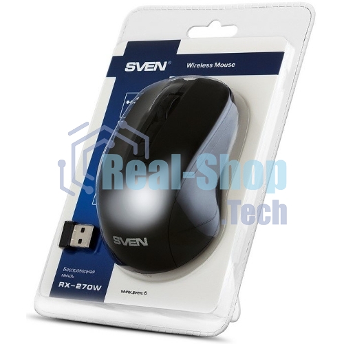 Мышь беспроводная SVEN RX-270W черный, 1600 dpi, радиоканал, USB, кнопки - 4