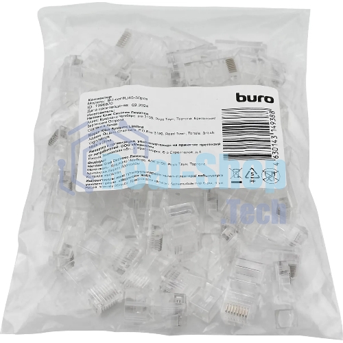Коннектор Buro RJ45 прозрачный (упак.: 50 шт)