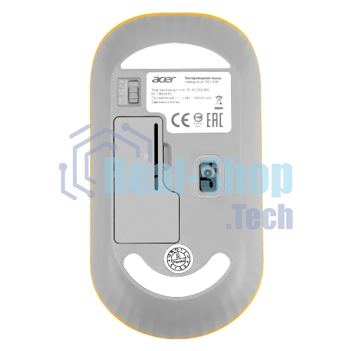 Мышь беспроводная Acer OMR200 желтый, 1200 dpi, радиоканал, USB, кнопки - 3
