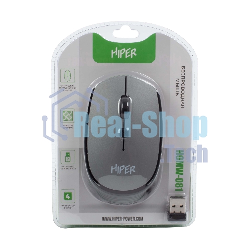 Мышь беспроводная HIPER HOMW-081 серый, 1600 dpi, радиоканал, USB, кнопки - 4