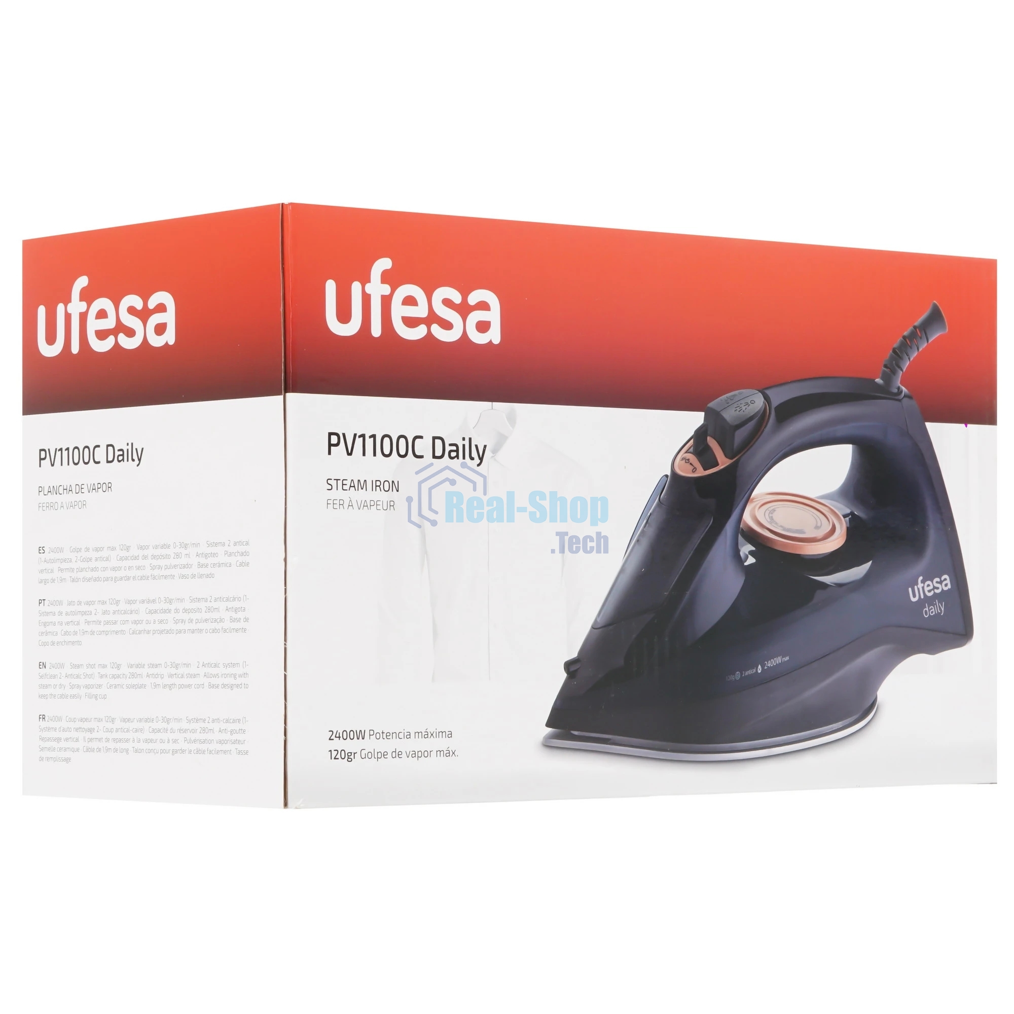 Утюг Ufesa PV1100C DAILY черный/синий, 2400 Вт, 30 г/мин, 120 г/мин, 280 мл