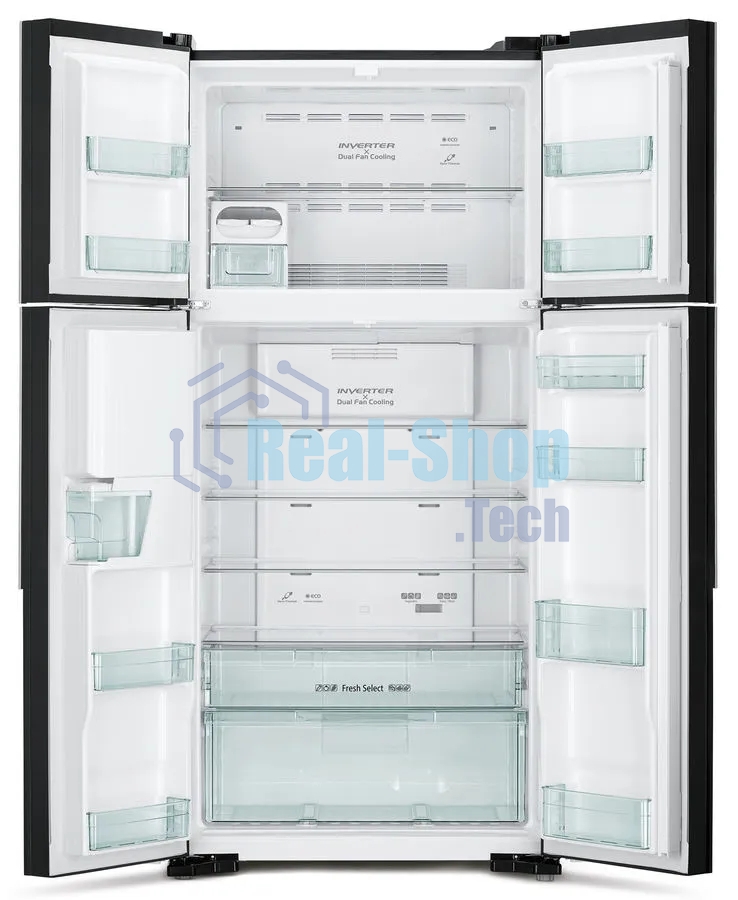 Холодильник Hitachi R-W660PUC7 GBK черный двухкамерный 396/144л морозилка сверху, No Frost, Side by Side