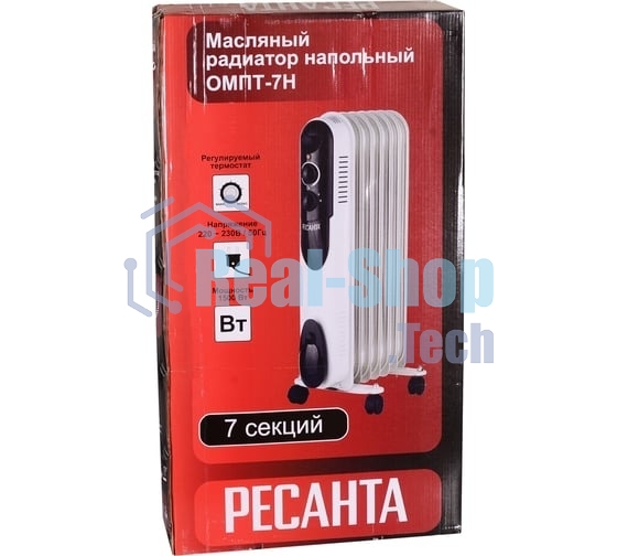 Обогреватель масляный Ресанта ОМПТ-7Н (7 секций) белый, 1500 Вт, 15 м2, термостат 67/3/3