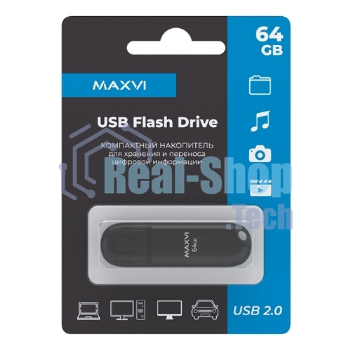 Флешка USB Maxvi P1 (FD64GBUSB20C10P1 black), 64Gb, USB 2.0, R/W 12/5, черный