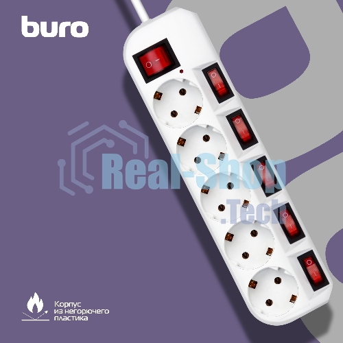 Сетевой фильтр Buro 500SH-1.8-SW-W 1.8 м, 5 розеток, белый, коробка