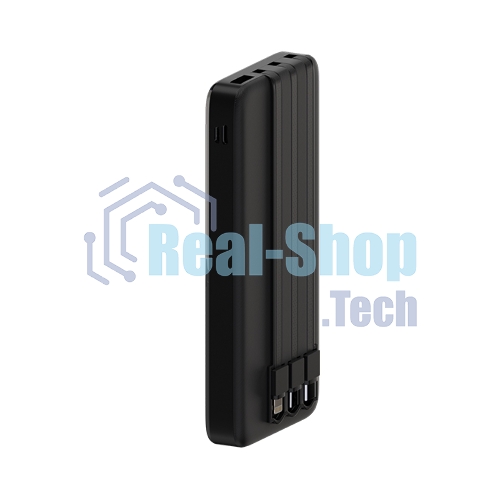 Портативный аккумулятор Maxvi PB10-09 10000 мАч, 2A USB + кабели: Type-C/Lightning/MicroUSB