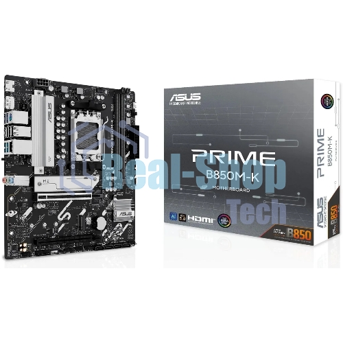 Материнская плата ASUS PRIME B850M-K, AM5, AMD B850, 2xDDR5, 4xSATA, 2xM.2, 1xPCIe 5.0 x16, 1xPCIe 4.0 x8, 1xDP (v1.4), 1xHDMI (v2.1), 1x2.5Gb LAN, 2xUSB-A 10Gbps, 2xUSB-A 5Gbps, 4xUSB-A 2.0, 3x3.5 мм, 7.1, mATX