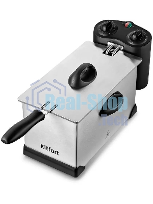 Фритюрница Kitfort KT-4052 серебристый/чёрный, 2000 Вт, 3 л, 0.5 кг, съёмная чаша