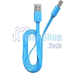 Кабель Maxvi MC-01LF blue USB-A - microUSB, 2A Плоский кабель, ток макс. нагрузки 2А, макс. напряжение 5V; стандарт USB 2.0; длина разъема microUSB 10 мм, длина 1м, материал PVC, синий