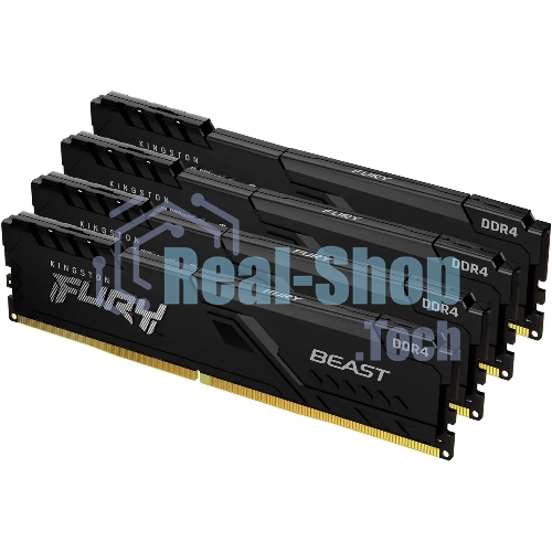 Оперативная память Kingston Fury Beast, DDR4, 64GB (4x16GB), 3200MHz, CL16, DIMM, с радиатором, черный