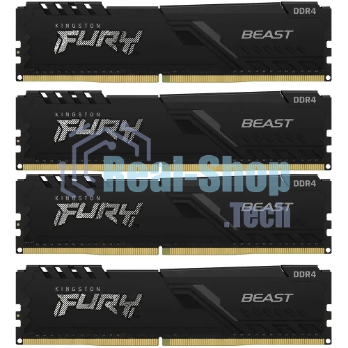 Оперативная память Kingston Fury Beast, DDR4, 64GB (4x16GB), 3200MHz, CL16, DIMM, с радиатором, черный