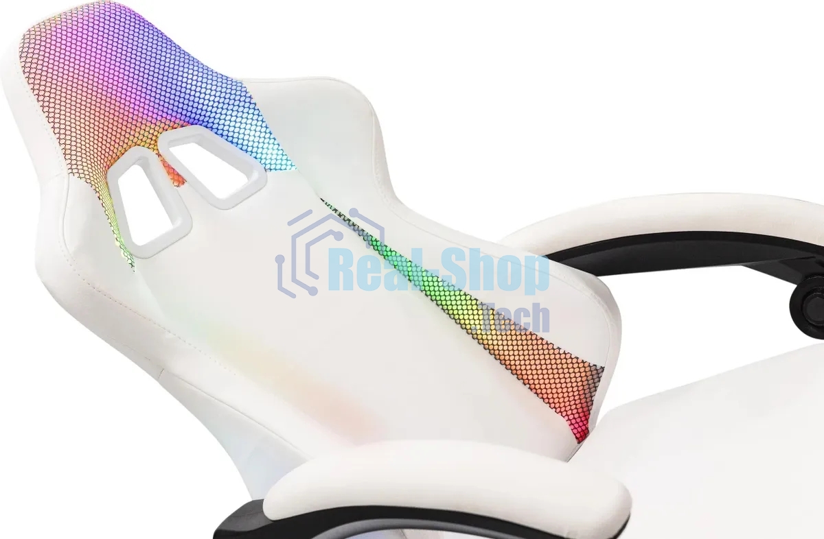 Кресло игровое Knight Wolf RGb белый эко.кожа/сетка, крестов. пластик