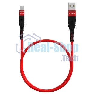 Кабель Maxvi MC-05M red USB-A - microUSB, 2A ток макс. нагрузки 2А, макс. напряжение 5V; стандарт USB 2.0; длина 1м, оплетка TPU, металлические корпуса разъемов, цвет красный