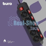 Сетевой фильтр Buro 500SH-1.8-SW-B 1.8 м, 5 розеток, черный, коробка