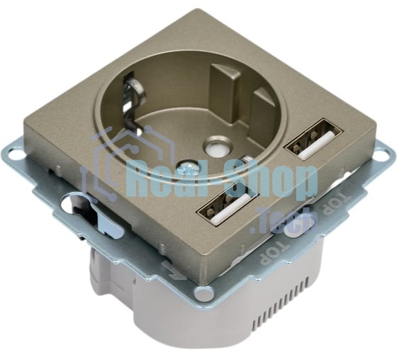 Розетка SE AtlasDesign Шампань SO + USB A+A, 5В/2,4А, 2х5В/1,2А, механизм