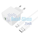 Зарядное устройство Hoco 18Вт, 3А, QC3.0, 1xUSB + кабель USB/Type-C, CS12A, белый, блистер