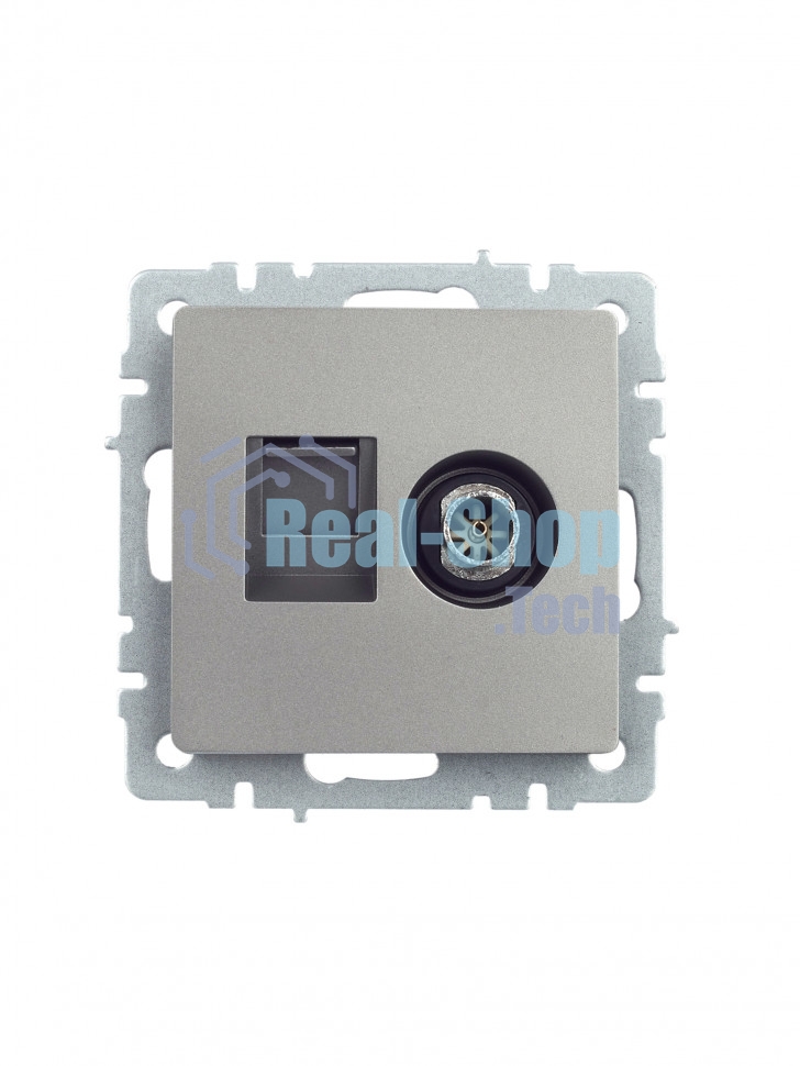 Розетка телевизионная двойная TV+RJ45 IEK BRITE РТВ/РК12-БрС кат.5E сталь