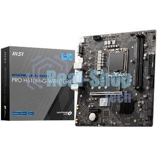 Материнская плата MSI PRO H610M-G WIFI DDR4, Socket LGA 1700, Intel H610, 2xDDR4, 4xSATA, 1xM.2, 1xPCIe 4.0 x16, 1xPCIe 3.0 x1, 1xHDMI, 1xDP, 1xVGA, 1x 1Gb LAN, 4xUSB-A 2.0, 2xUSB-A 5Gbps, 3x3.5 мм, 7.1, mATX
