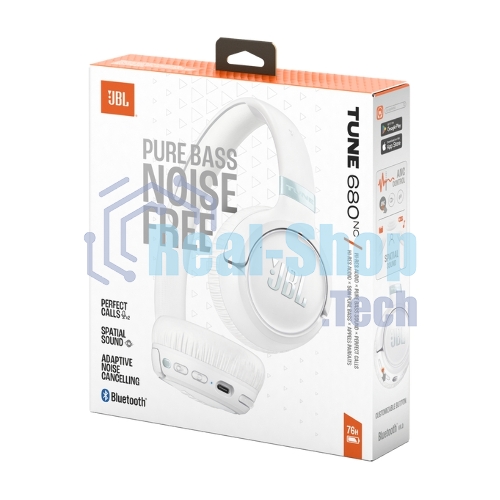 Беспроводные/проводные наушники JBL Tune 680NC белый, накладные, Bluetooth + проводной, адаптивное шумоподавление