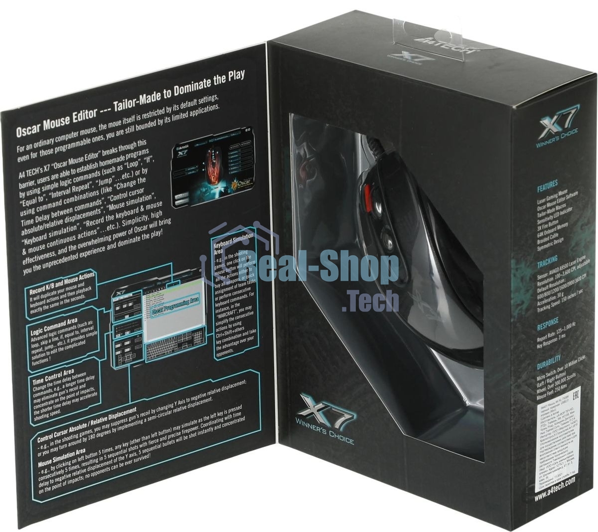 Мышь проводная A4Tech XL-750BK черный, 3600 dpi, USB, кнопки - 7
