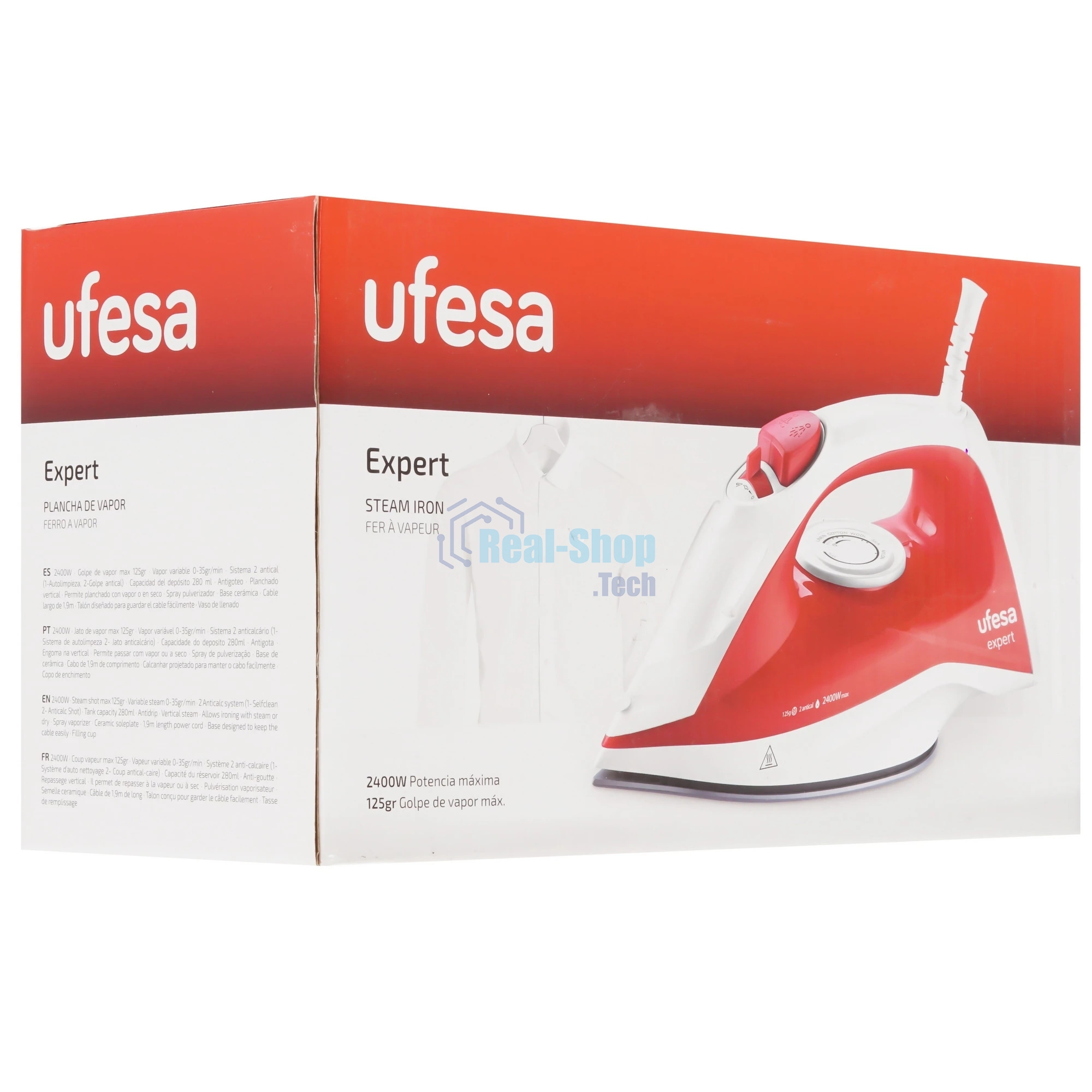 Утюг Ufesa PV1100C EXPERT красный/белый, 2400 Вт, 35 г/мин, 125 г/мин, 280 мл