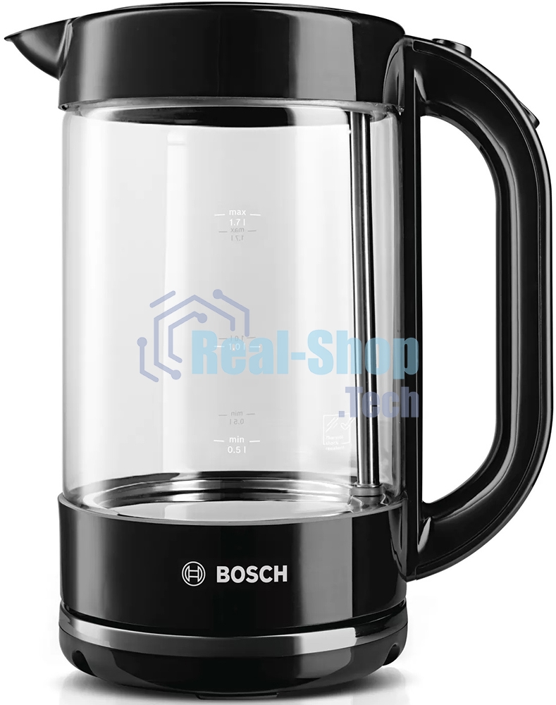 Электрочайник Bosch TWK70B03 черный, 1.7 л, 2400 Вт, скрытый нагревательный элемент