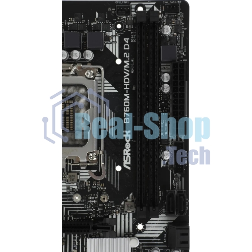 Материнская плата ASRock B760M-HDV/M.2 D4, LGA 1700, Intel B760, 2xDDR4, 4xSATA, 2xM.2, 1xPCIe 4.0 x16, 2xPCIe x1, 1xDP, 1xHDMI, 1xVGA, 1x 1Gb LAN, 2xUSB-A 3.2 Gen 1, 3xUSB 2.0, 3x3.5 мм, 7.1, mATX