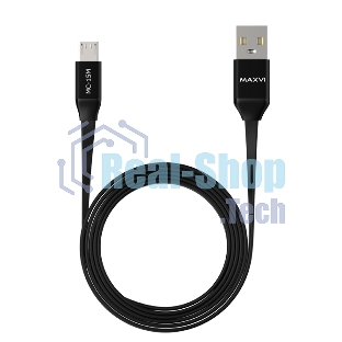 Кабель Maxvi MC-15M black, USB-A - microUSB, 2A ток макс. нагрузки 2А, макс. напряжение 5V; стандарт USB 2.0; плоский кабель, длина 1м, оплетка TPE, металлические корпуса разъемов, цвет черный