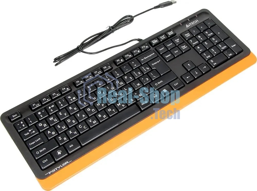 Клавиатура проводная A4Tech Fstyler FK10, USB, черный/оранжевый