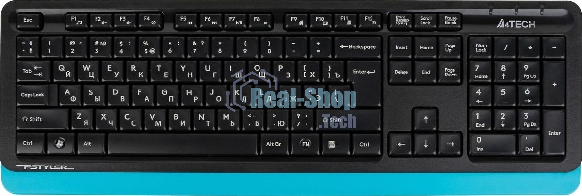 Комплект клавиатура+мышь A4Tech FStyler FG1010 беспроводной, USB, 2000 DPI, чёрный/синий