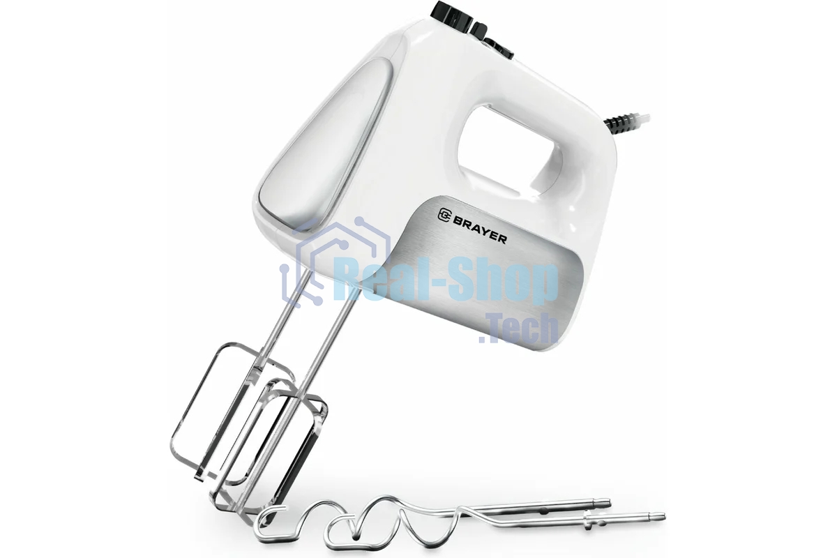 Миксер BRAYER BR1303, 500 Вт, корп.из нерж.стали, 5 режимов, 2 крюка, 2 венчика