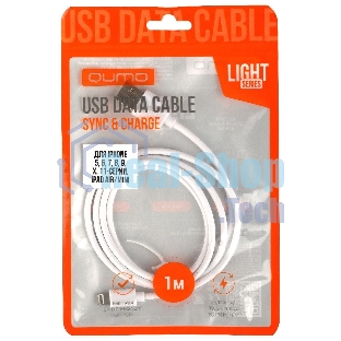 Кабель Qumo light series, USB-Apple 8 pin, 1м, 5В, 1A, опл. PVC, кон. PVC, белый