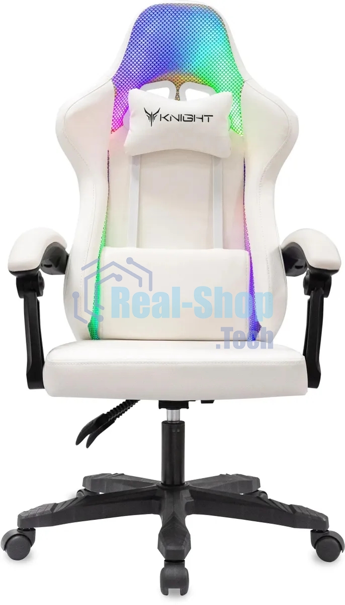 Кресло игровое Knight Wolf RGb белый эко.кожа/сетка, крестов. пластик