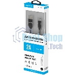 Кабель Maxvi MC-15M black, USB-A - microUSB, 2A ток макс. нагрузки 2А, макс. напряжение 5V; стандарт USB 2.0; плоский кабель, длина 1м, оплетка TPE, металлические корпуса разъемов, цвет черный