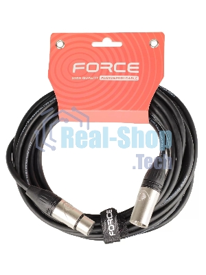 Кабель микрофонный FORCE FMC-05/6XLR (M) - XLR (F), высококачественный балансный, малошумящий с проводниками из безкислородной меди OFC, диаметр 6 мм, профессиональные металлические разъемы, длина 3 м, цвет черный