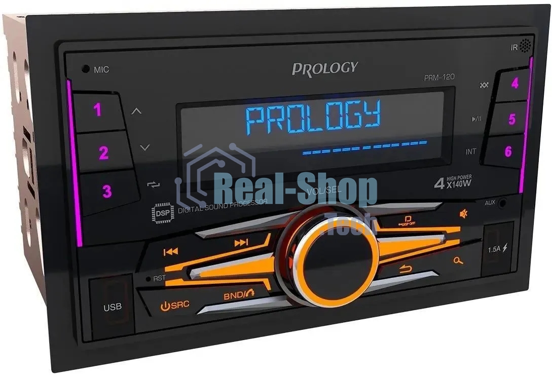Автомагнитола Prology PRM-120, 2 DIN, Bluetooth, USB Type-A, AUX, пульт ДУ