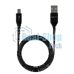 Кабель Maxvi MC-15T black, USB-A - Type-C, 2A ток макс. нагрузки 2А, макс. напряжение 5V; стандарт USB 2.0; плоский кабель, длина 1м, оплетка TPE, металлические корпуса разъемов, цвет черный