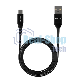 Кабель Maxvi MC-15T black, USB-A - Type-C, 2A ток макс. нагрузки 2А, макс. напряжение 5V; стандарт USB 2.0; плоский кабель, длина 1м, оплетка TPE, металлические корпуса разъемов, цвет черный